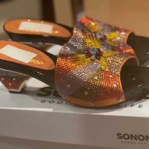 Orange and gold slide party shoes. Size 9